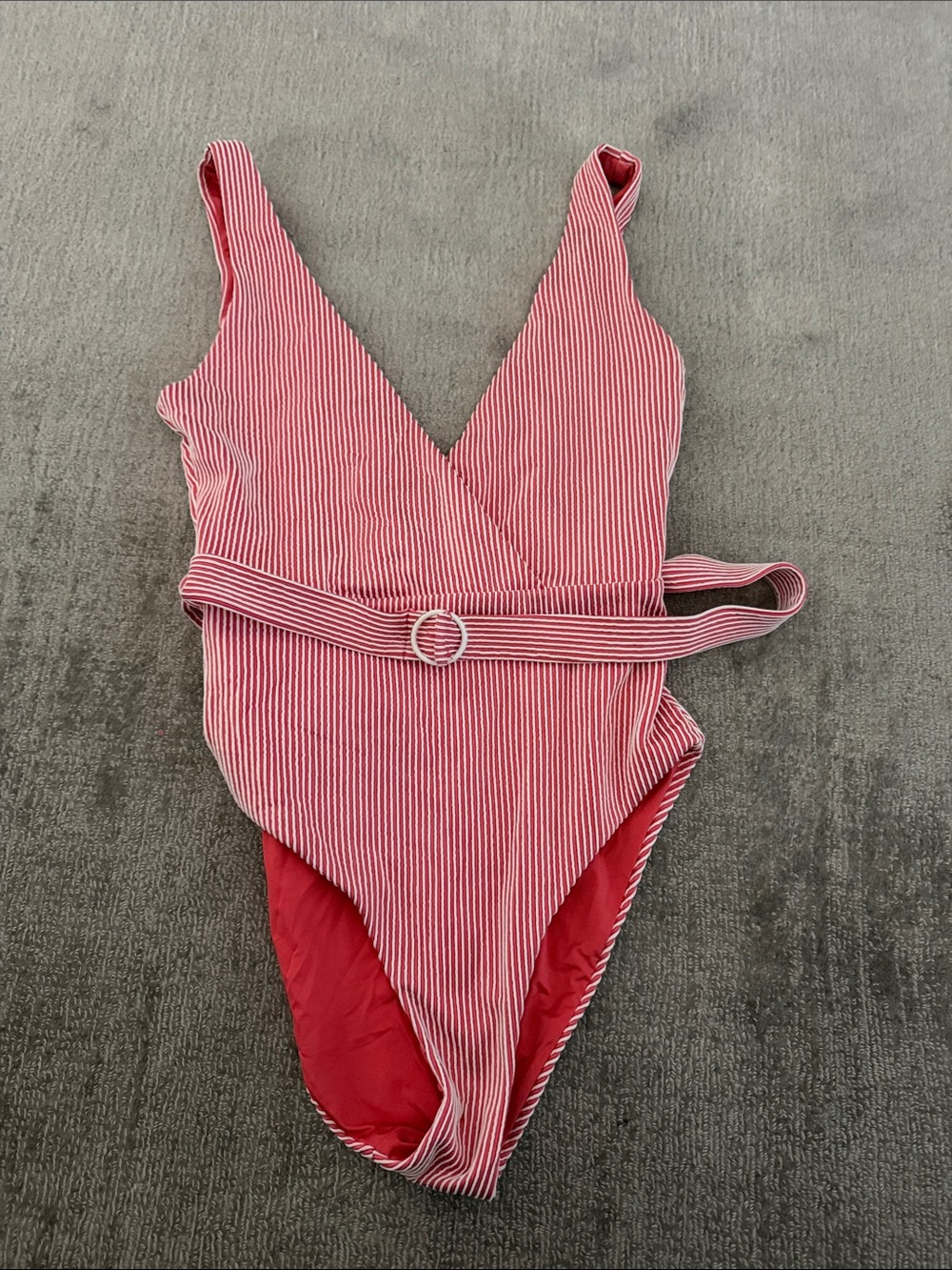 Onia Red Striped One-Piece Swimsuit with Belt